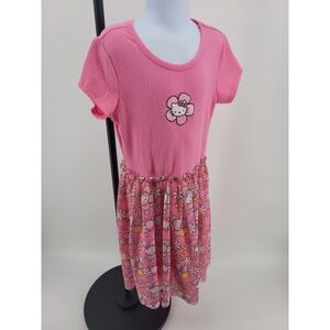 Hello Kitty Sanrio Girls Size 10 Pink Floral Casual Dress Short Sleeve EUC
